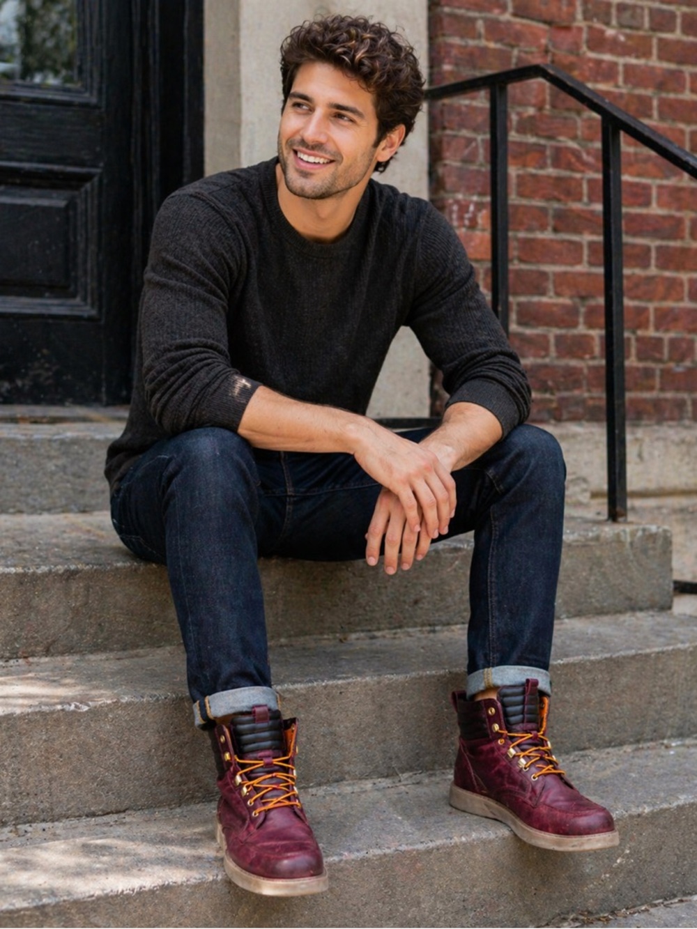 Timberland Burgundy Leather Boots with Orange Lining
